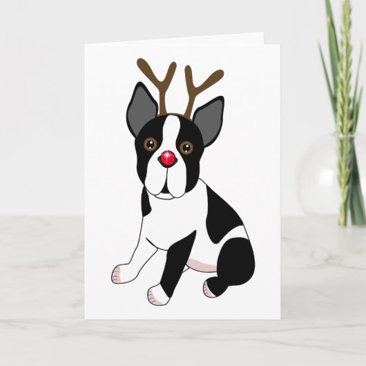 Cartes Pour Fêtes Annuelles Renne de Boston Terrier (Devant)