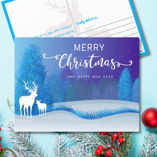 Cartes Pour Fêtes Annuelles Renne de Noël Bleu enneigé de Nuit