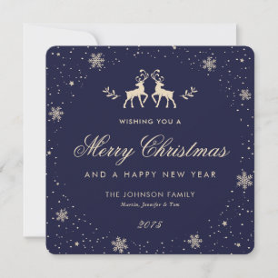 Cartes Pour Fêtes Annuelles Renne Flocon de Neige Bleu Élégant
