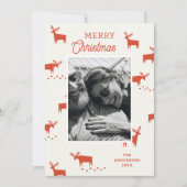 Cartes Pour Fêtes Annuelles Renne Rouge en bois. Photo de Noël en ivoire clair (Devant)