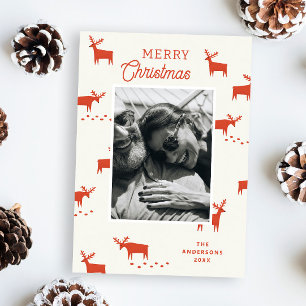 Cartes Pour Fêtes Annuelles Renne Rouge en bois. Photo de Noël en ivoire clair