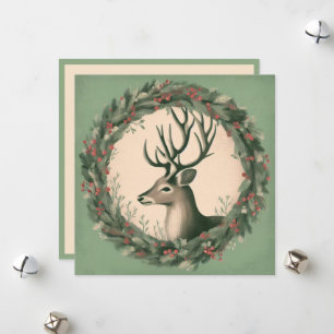 Cartes Pour Fêtes Annuelles Renneau de Noël avec couronne de fête