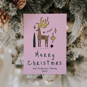 Cartes Pour Fêtes Annuelles Renneau peint à la main Joyeux Noël Non-Photo