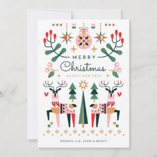 Cartes Pour Fêtes Annuelles Renneaux géométriques de Noël