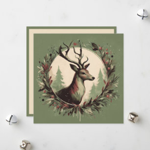 Cartes Pour Fêtes Annuelles Rennes de Noël avec Couronne de Fêtes