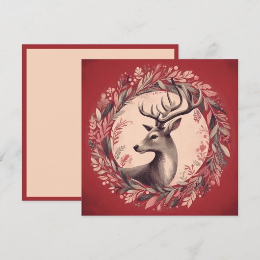 Cartes Pour Fêtes Annuelles Rennes de Noël avec Couronne de Fêtes (Devant / Derrière)