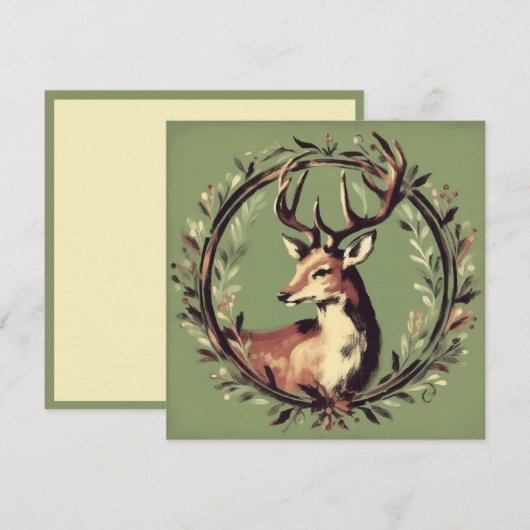 Cartes Pour Fêtes Annuelles Rennes de Noël avec couronne des Fêtes (Devant / Derrière)