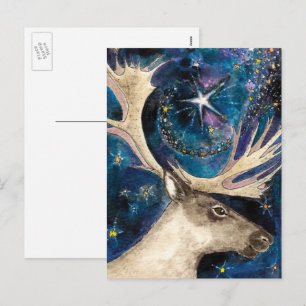 Cartes Pour Fêtes Annuelles Rennes de Noël la nuit avec une étoile brillante