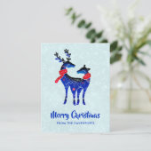 Cartes Pour Fêtes Annuelles Rennes de Noël Nordiques Bleus Paire (Debout devant)