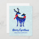 Cartes Pour Fêtes Annuelles Rennes de Noël Nordiques Bleus Paire (Devant / Derrière)