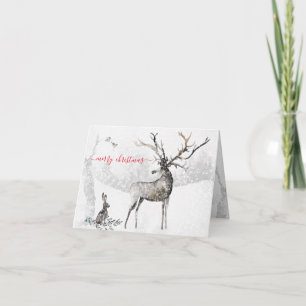 Cartes Pour Fêtes Annuelles Rennes et amis de la forêt enneigée en hiver