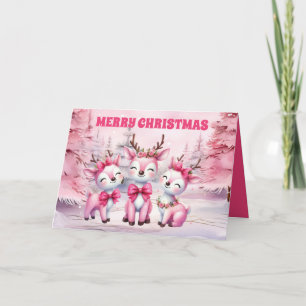 Cartes Pour Fêtes Annuelles Rennes roses Joyeux Noël
