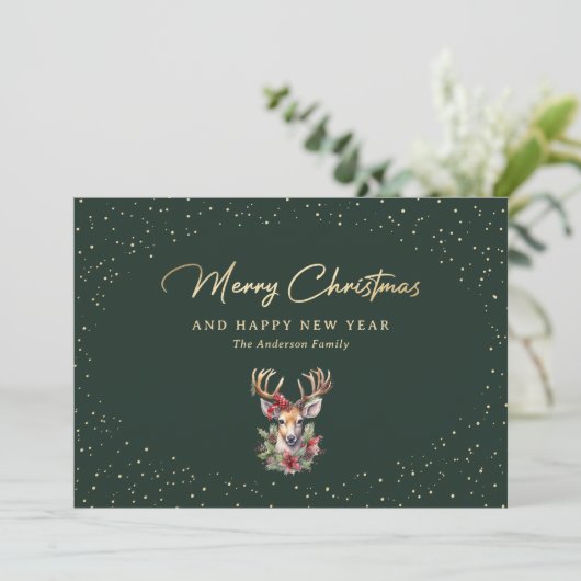 Cartes Pour Fêtes Annuelles Renouveau à neige vert et or (Debout devant)