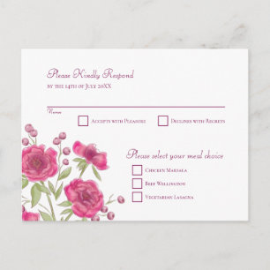 Cartes Pour Fêtes Annuelles Réponse RSVP de mariage à la rose rose vif