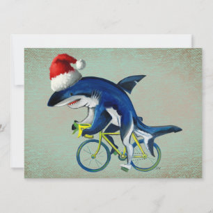 Cartes Pour Fêtes Annuelles Requin à Vélo Avec Chapeau de Père Noël