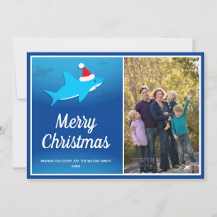 Cartes Pour Fêtes Annuelles Requin bleu à Santa Hat Appartement de Noël