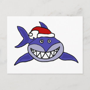 Cartes Pour Fêtes Annuelles Requin souriant portant un chapeau de Noël Art