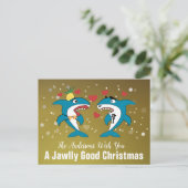 Cartes Pour Fêtes Annuelles Requins de Noël Or Typographie Personnalisée (Debout devant)