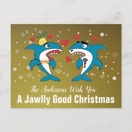 Cartes Pour Fêtes Annuelles Requins de Noël Or Typographie Personnalisée (Devant)