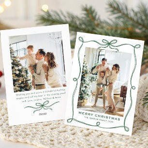 Cartes Pour Fêtes Annuelles Réservoir de Noël vert minimaliste Ruban 2 photo