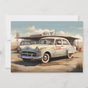 Cartes Pour Fêtes Annuelles Restaurant Drive-In avec une voiture abandonnée vi