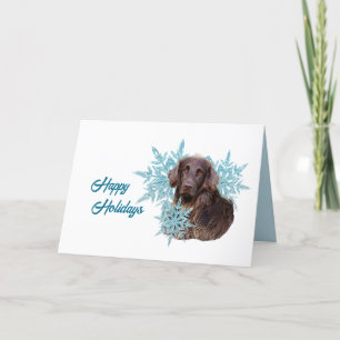 Cartes Pour Fêtes Annuelles Retriever à manteau plat dans les flocons de neige