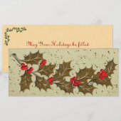 Cartes Pour Fêtes Annuelles Retro 1950's Holly Christmas Card (Devant / Derrière)