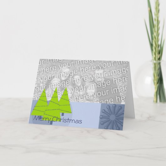 Cartes Pour Fêtes Annuelles Retro 3 Arbres Bleu et Lime Vert Joyeux Noël (Devant)
