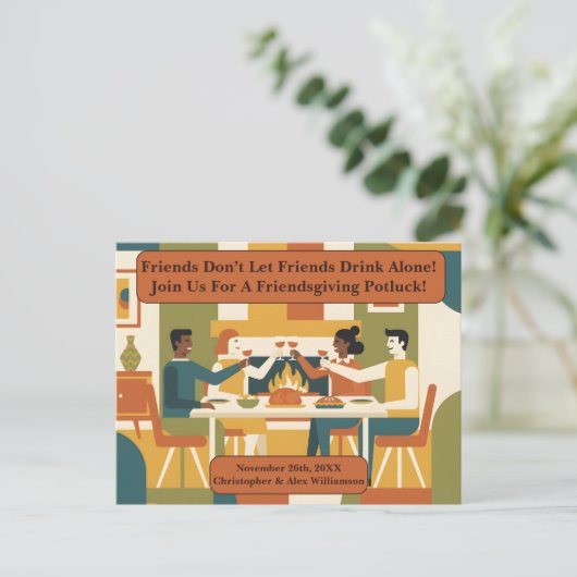 Cartes Pour Fêtes Annuelles Retro Ami Ami Soigner Potluck Classes (Debout devant)