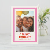 Cartes Pour Fêtes Annuelles Retro Arc-en-ciel Joyeux Vacances Rose Cadre 1 Pho (Debout devant)