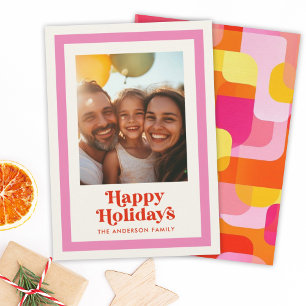Cartes Pour Fêtes Annuelles Retro Arc-en-ciel Joyeux Vacances Rose Cadre 1 Pho