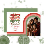 Cartes Pour Fêtes Annuelles Retro Arch Joyeux Noël Photo famille<br><div class="desc">Arc rétro design photo avec cadre rayé dans les tons rose pâle,  terre cuite et vert sauge sur blanc "joyeux joyeux Noël".</div>