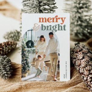Cartes Pour Fêtes Annuelles Retro Arch Photo Merry & Bright Holiday Card