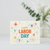 Cartes Pour Fêtes Annuelles Retro Atomic Happy Labor Day (Debout devant)