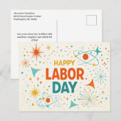 Cartes Pour Fêtes Annuelles Retro Atomic Happy Labor Day (Devant / Derrière)
