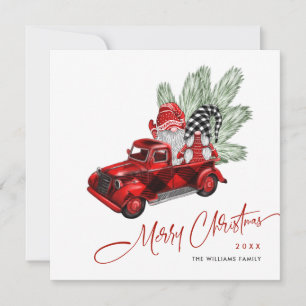 Cartes Pour Fêtes Annuelles Retro Buffalo Red Truck Gnomes Rustique Noël