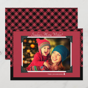 Cartes Pour Fêtes Annuelles Retro Burgundy Buffalo Check Christmas Photo