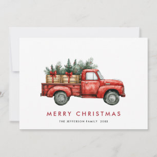 Cartes Pour Fêtes Annuelles Rétro Camion de la ferme rouge Noël Arbre de voeux