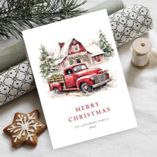 Cartes Pour Fêtes Annuelles Rétro Camion de la ferme rouge Noël Arbre de voeux