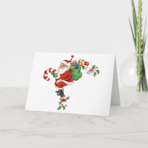 Cartes Pour Fêtes Annuelles Rétro-Candy-Cane-Père Noël