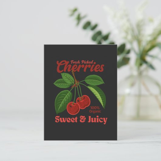 Cartes Pour Fêtes Annuelles Retro Cerises Fruit Commercial Graphisme Art Style (Debout devant)