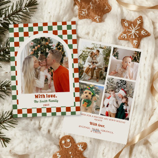 Cartes Pour Fêtes Annuelles Retro Checkerboard Family Photo Arch Christmas