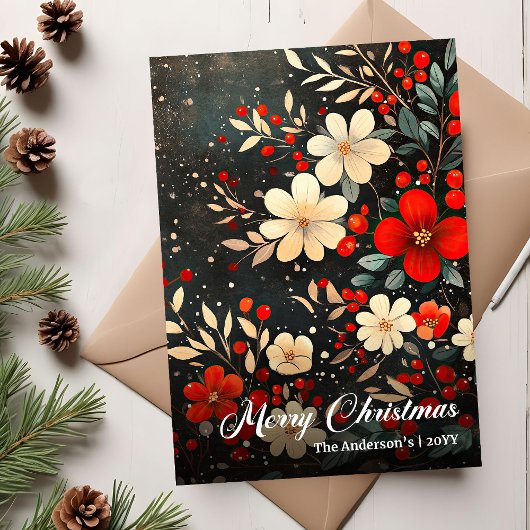 Cartes Pour Fêtes Annuelles Retro Christmas Flowers Holiday Printable Greeting