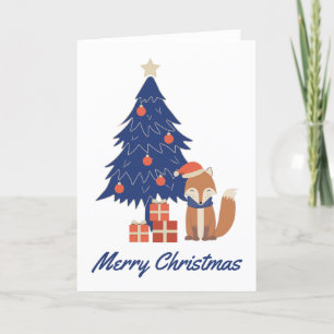 Cartes Pour Fêtes Annuelles Retro Christmas Fox Illustration Blue Red