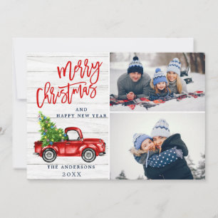 Cartes Pour Fêtes Annuelles Retro Christmas Red Truck Rustic 2 PHOTO Salutatio