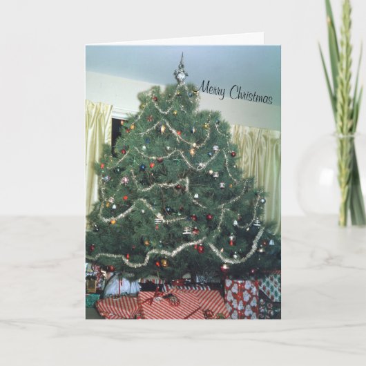 Cartes Pour Fêtes Annuelles Retro Christmas Tree Striped Gifts Tinsel Holiday (Devant)