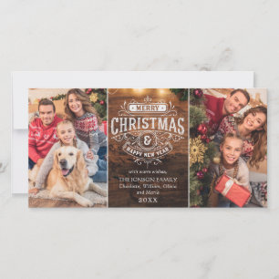 Cartes Pour Fêtes Annuelles Retro Classic Rustic Wood Joyeux voeux de Noël