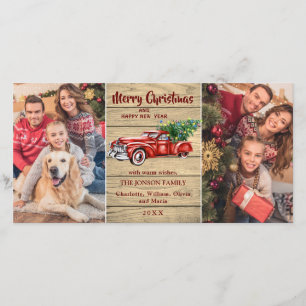 Cartes Pour Fêtes Annuelles Retro classique Roue Camion de Noël Rustique Salut