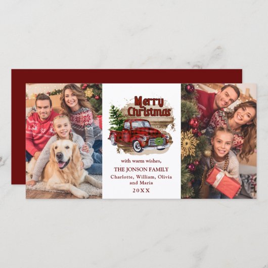 Cartes Pour Fêtes Annuelles Retro classique Rustique Roue Noël Voiture de Cami (Devant / Derrière)