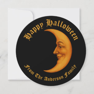 Cartes Pour Fêtes Annuelles Retro Croissant Lune Face Halloween heureux